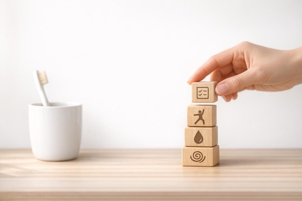Photo of someone stacking blocks to represent habit stacking